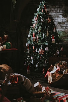 green Christmas tree near wall