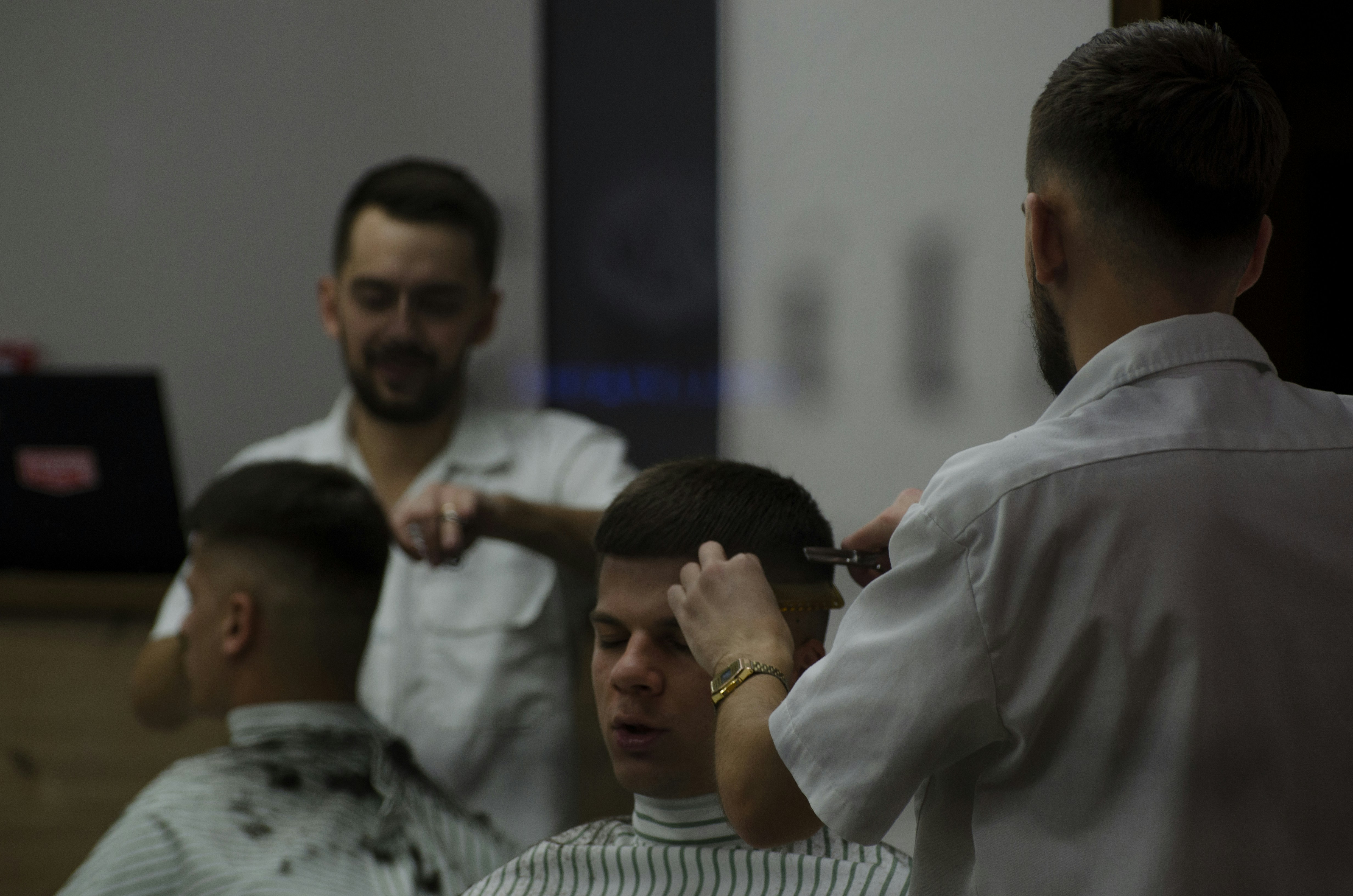 A professional haircut in progress.
