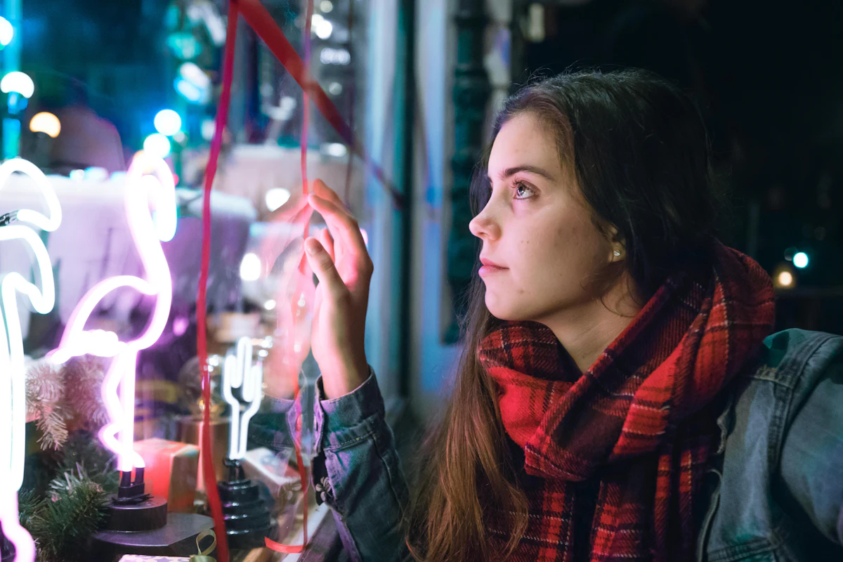 Woman in a plaid scarf