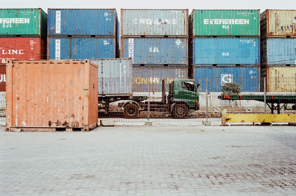 pile of intermodal containers