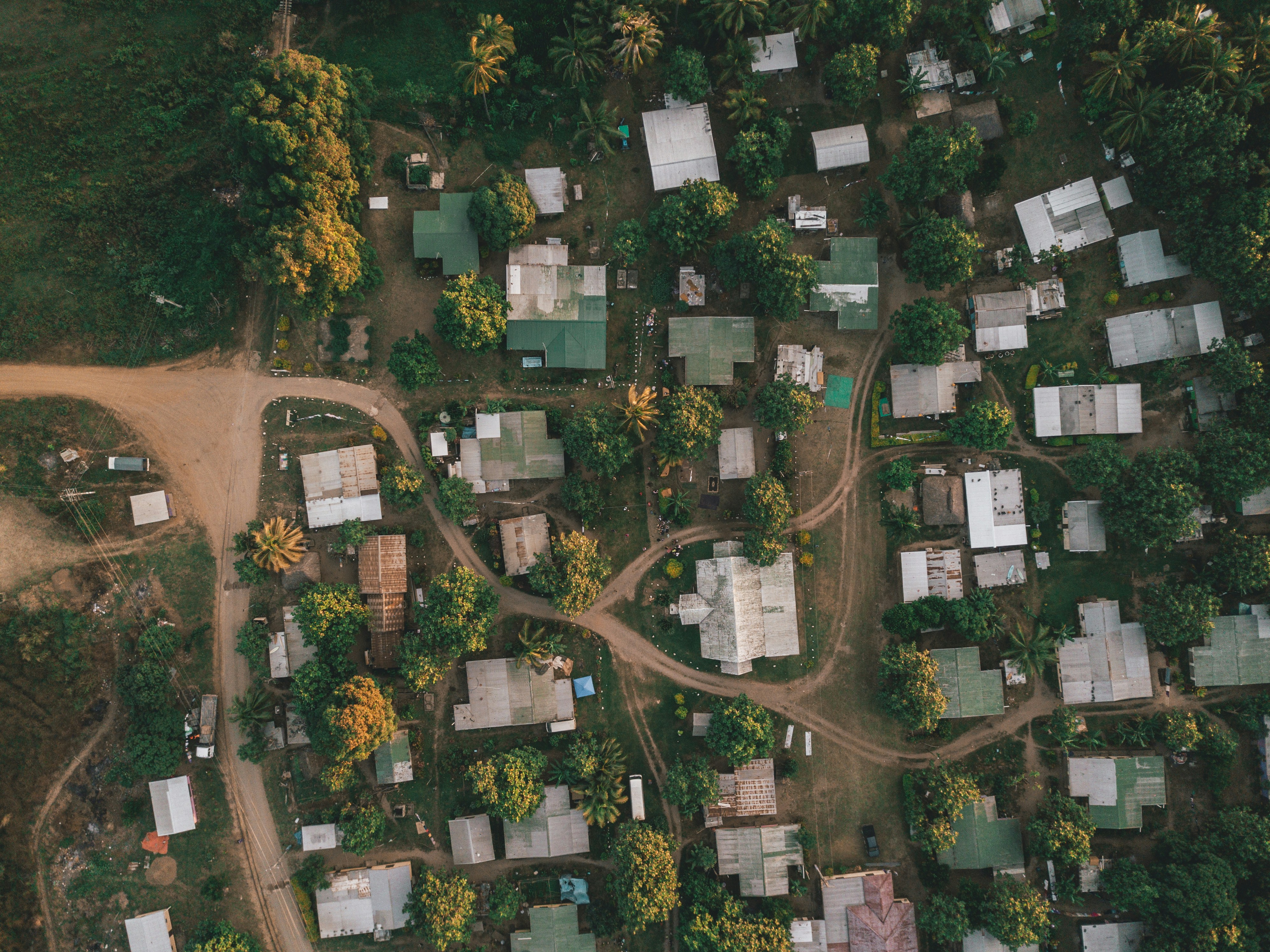 aerial photography of houses and trees fiji teams background