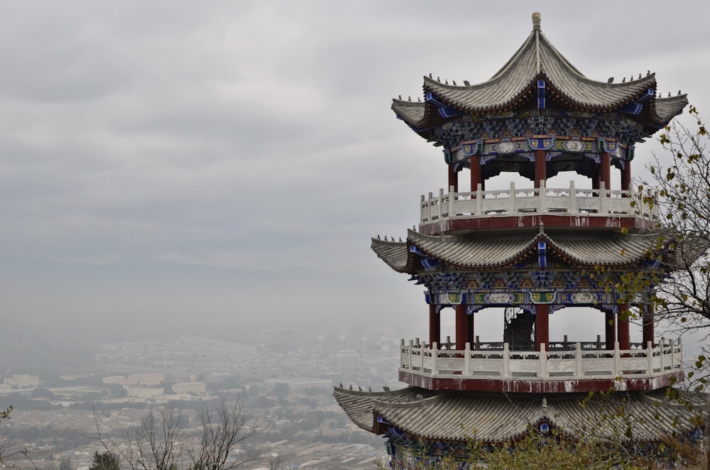 blue and gray temple under gray sky