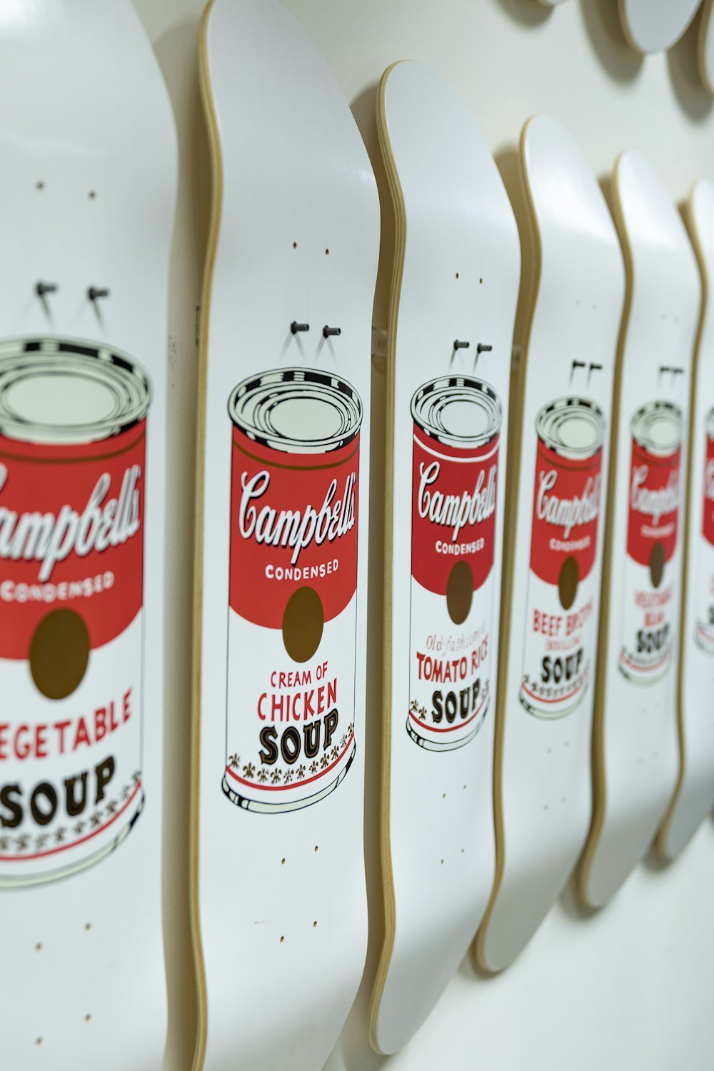 white-and-red Campbells soup can graphic skateboard deck lot