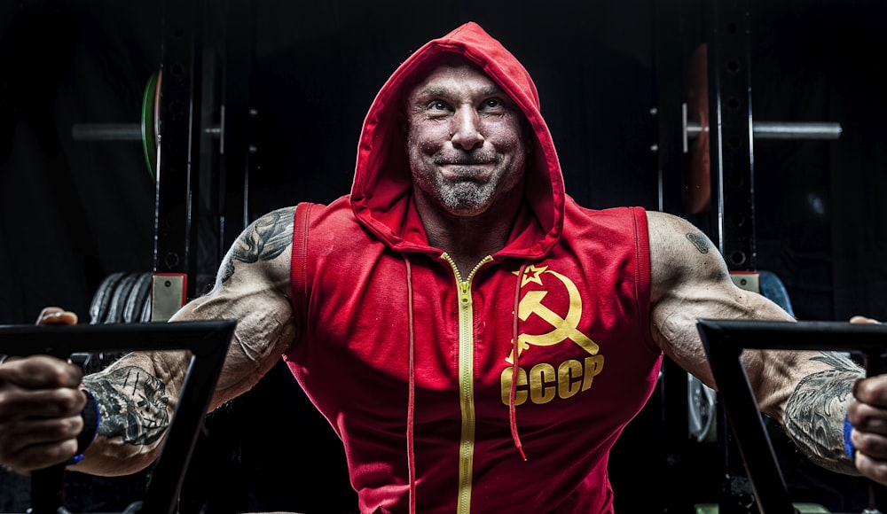 man in red and yellow CCCP hoodie