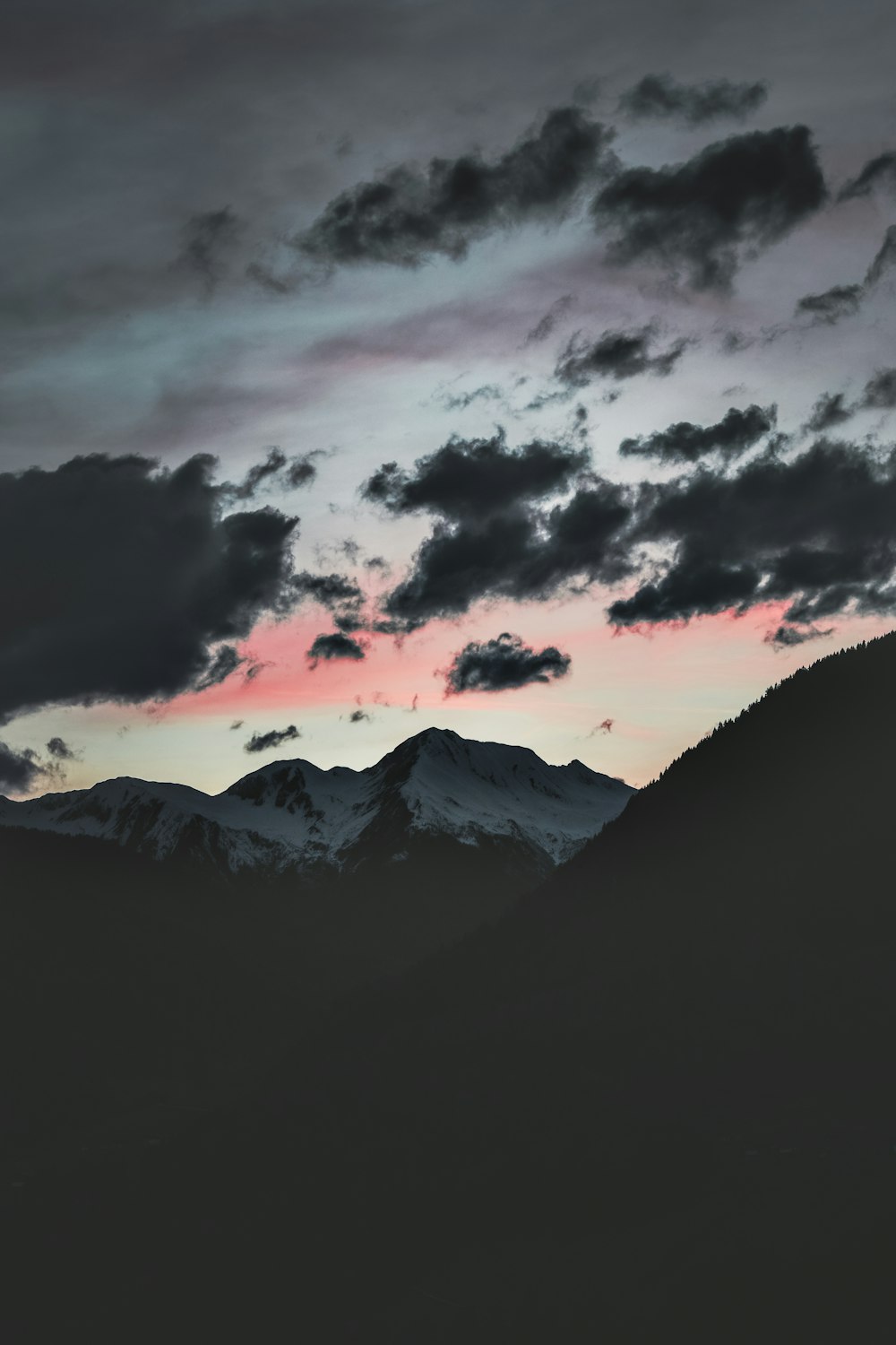 silhouette of mountain under cloudy sky