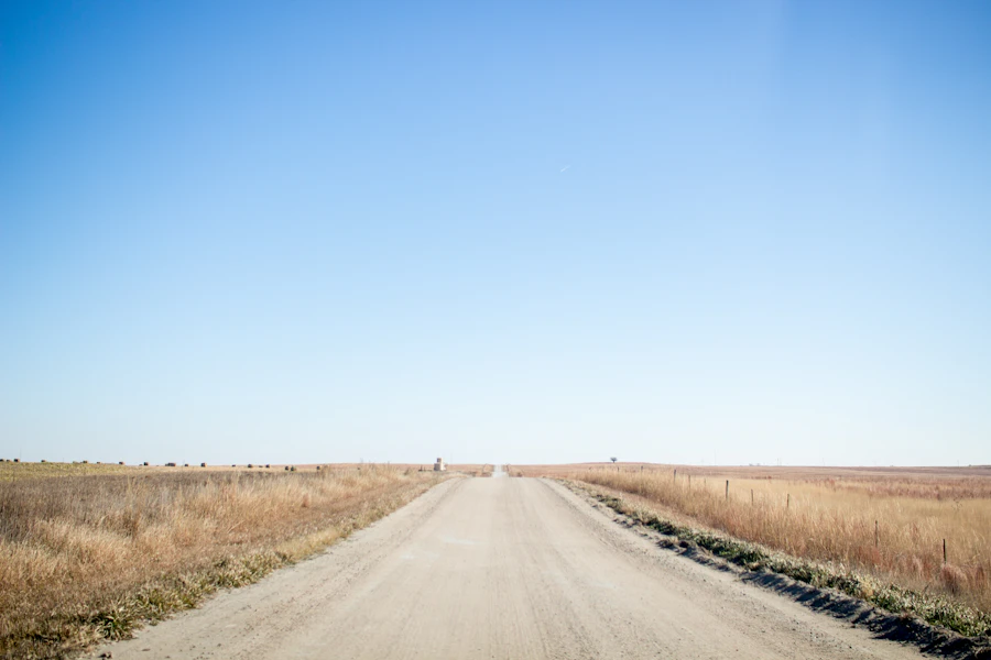 Country road under a blue sky