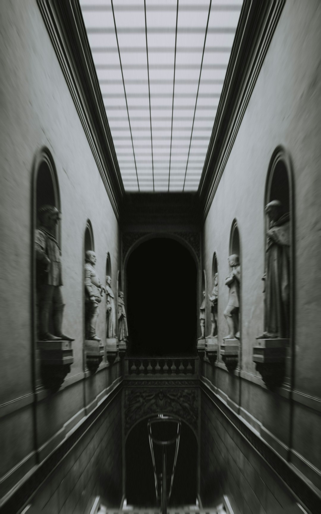 grayscale photography of lobby