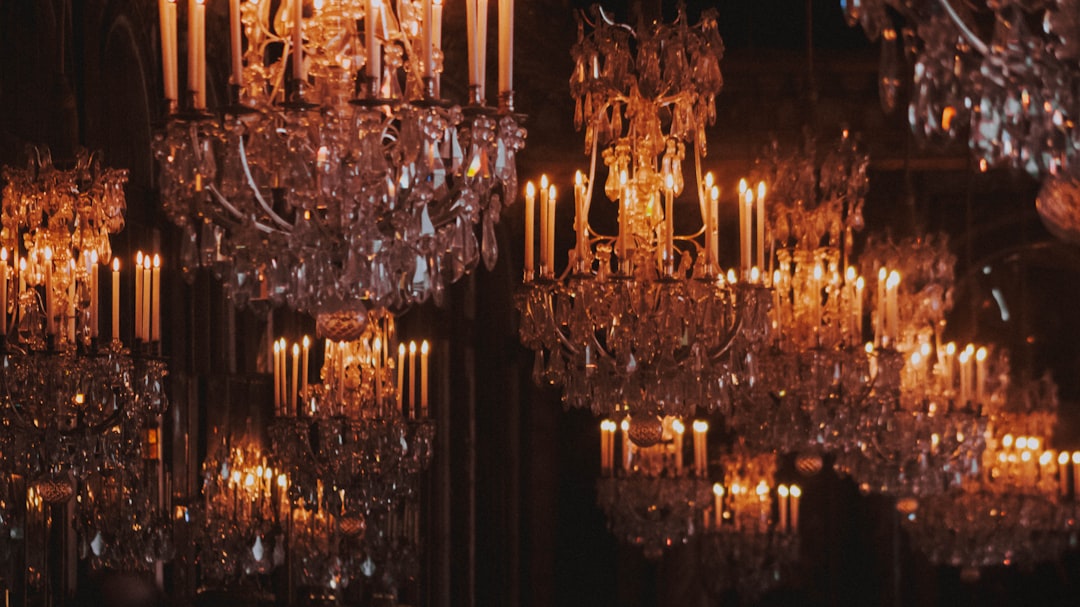 lighted crystal-dropped chandeliers