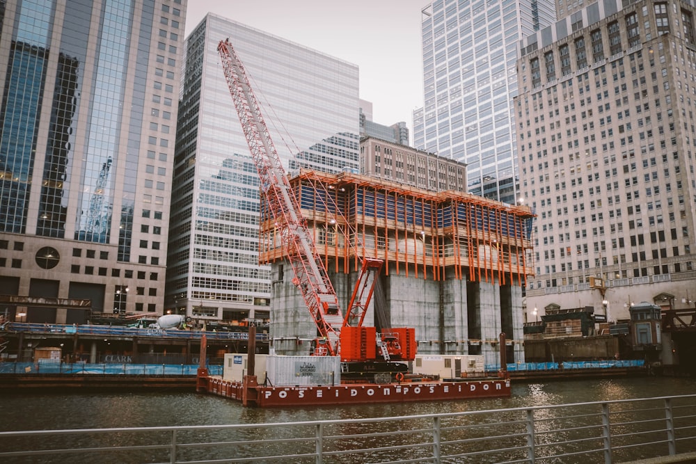 crane on body of water ahead