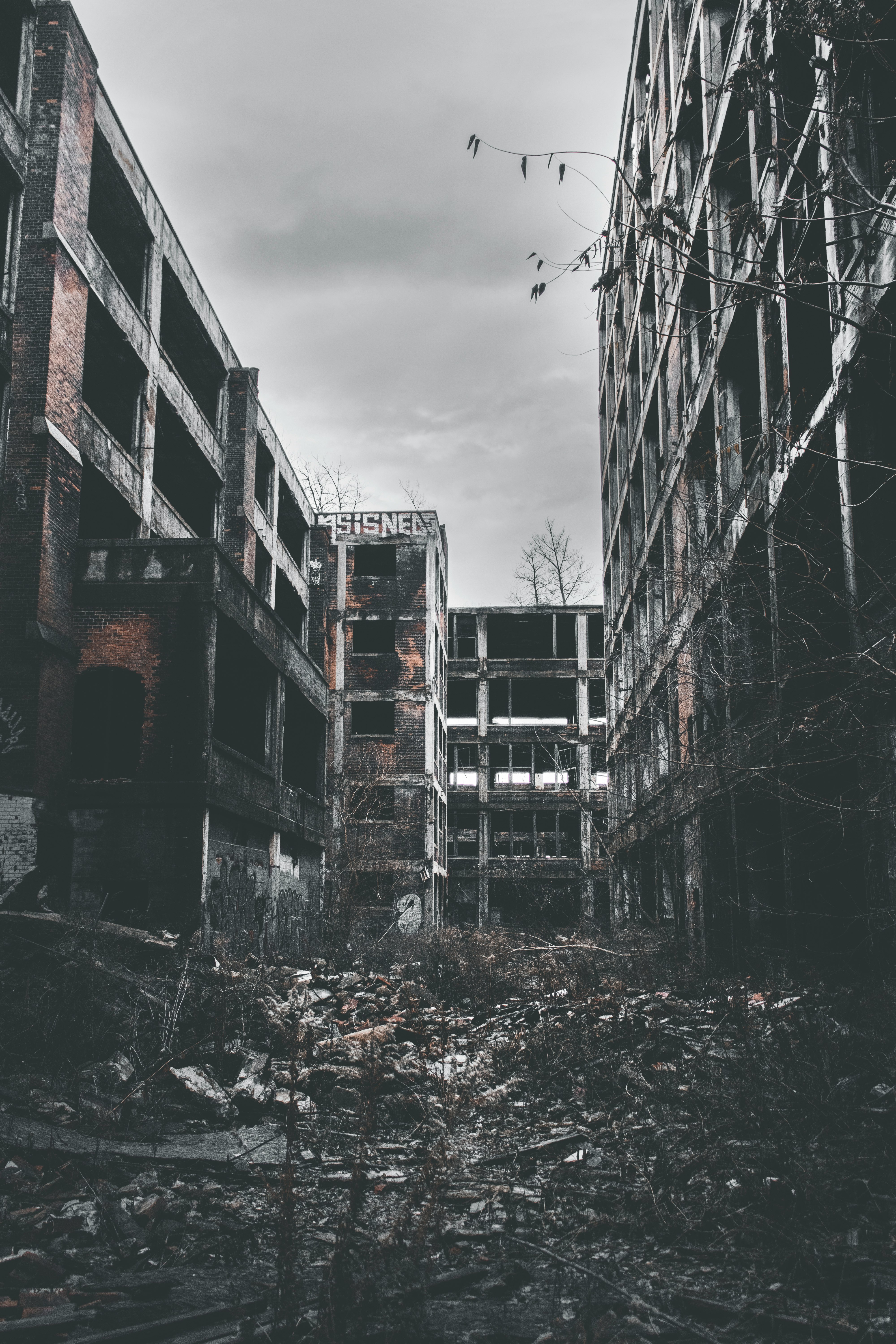 grayscale photo of abandon tenement