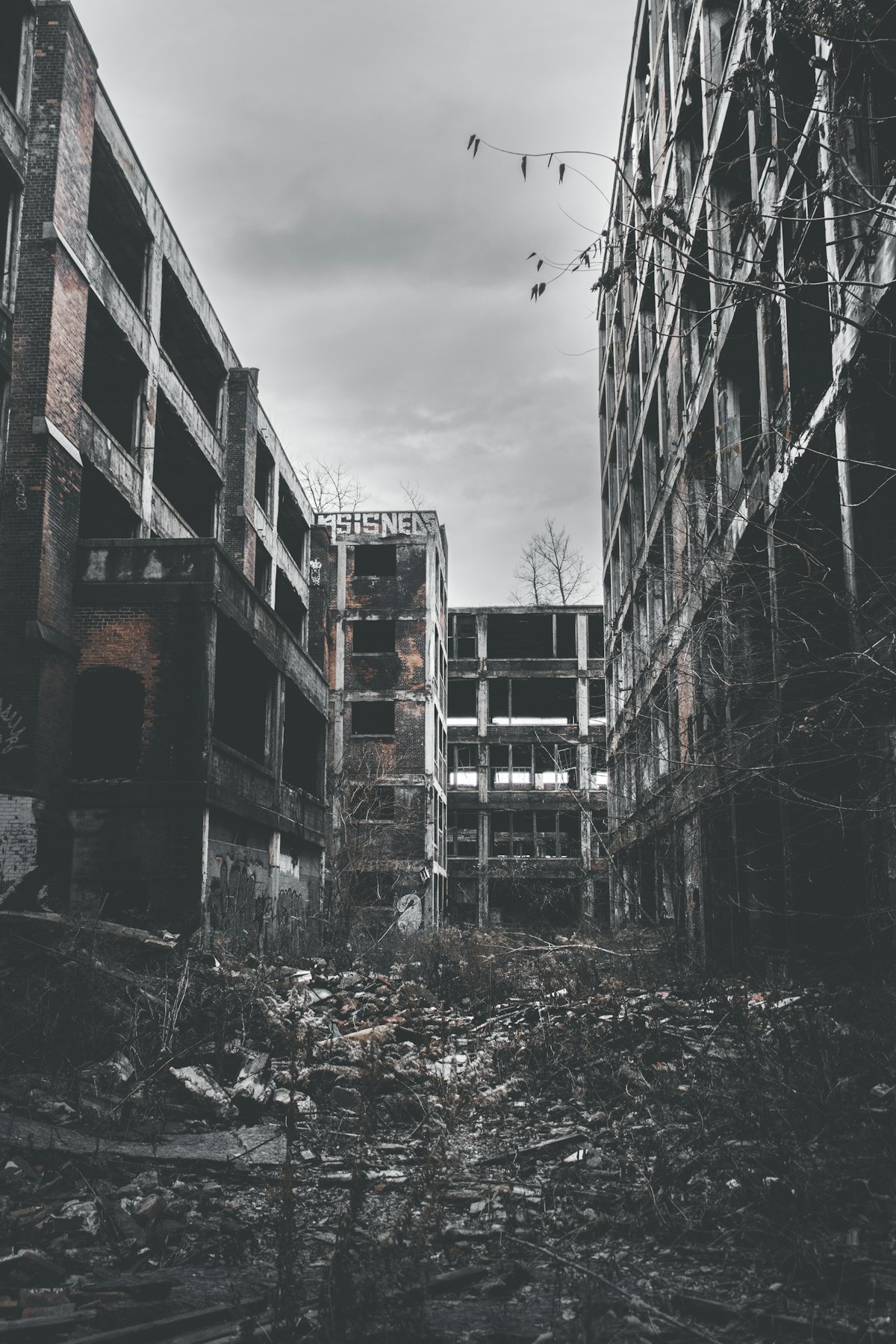 Abandoned derelict building reclaimed by decay