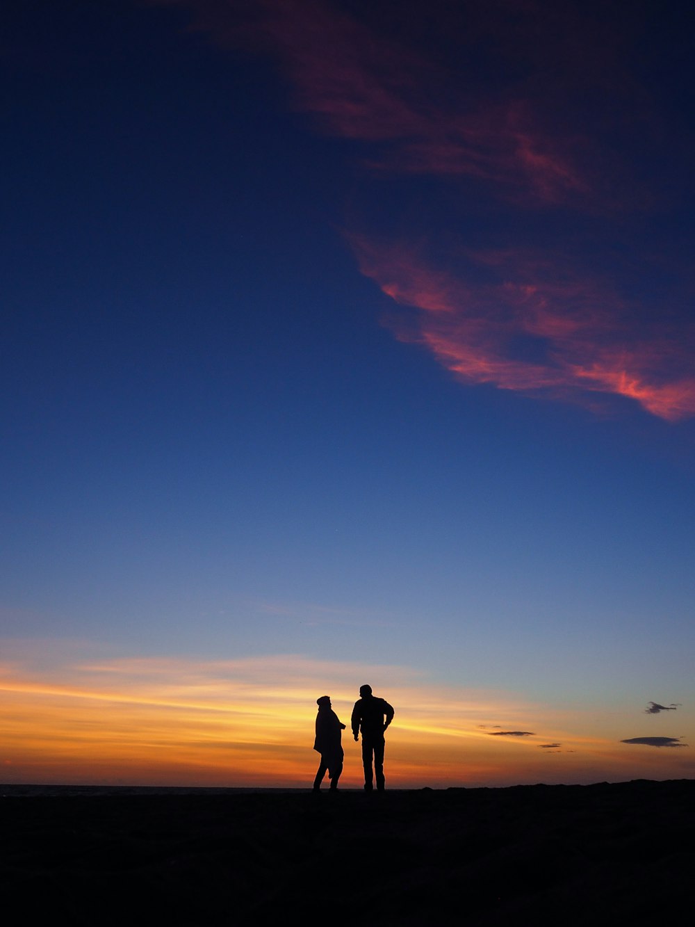 silhouette photography of two persons standing