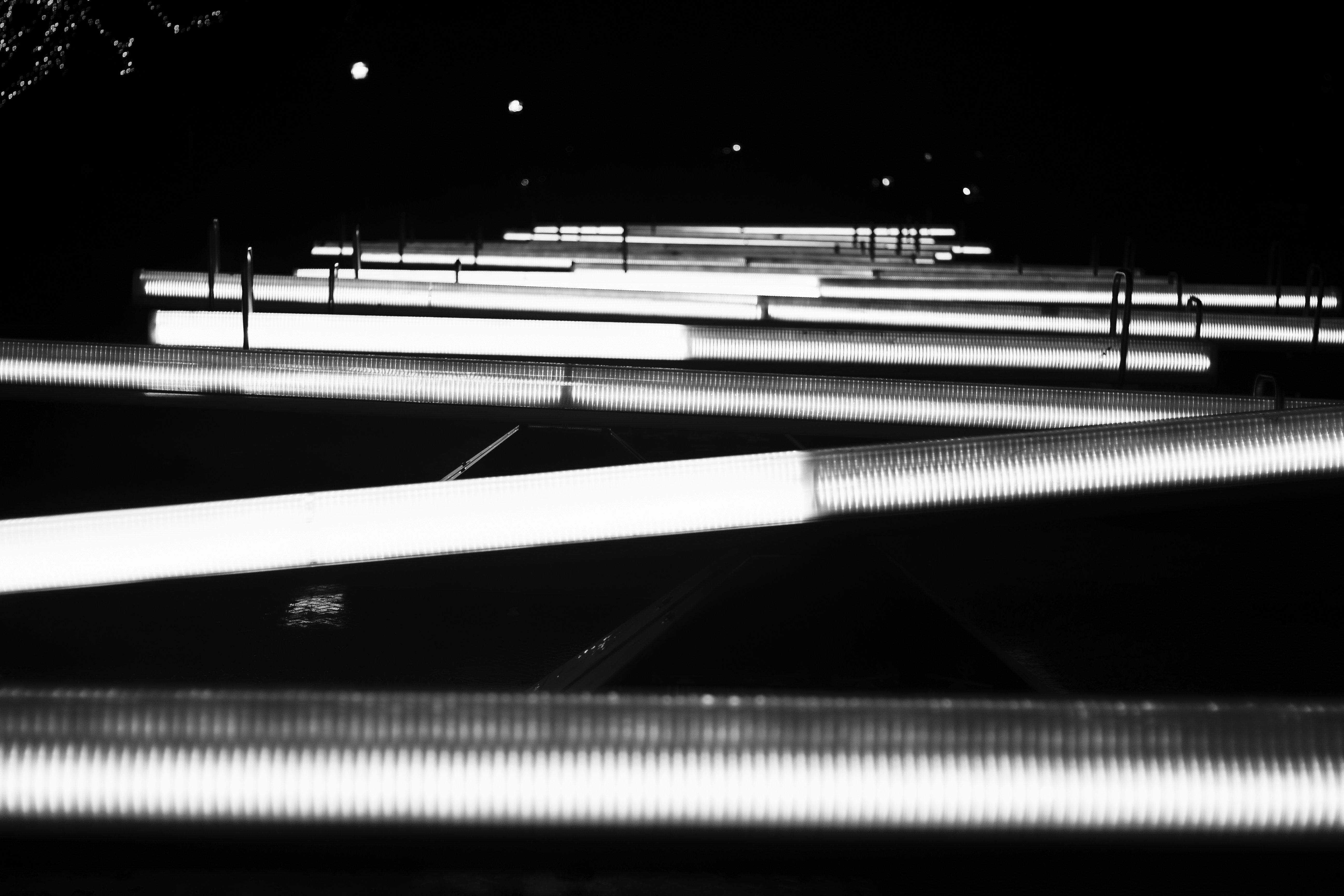 grayscale photo of LED lights