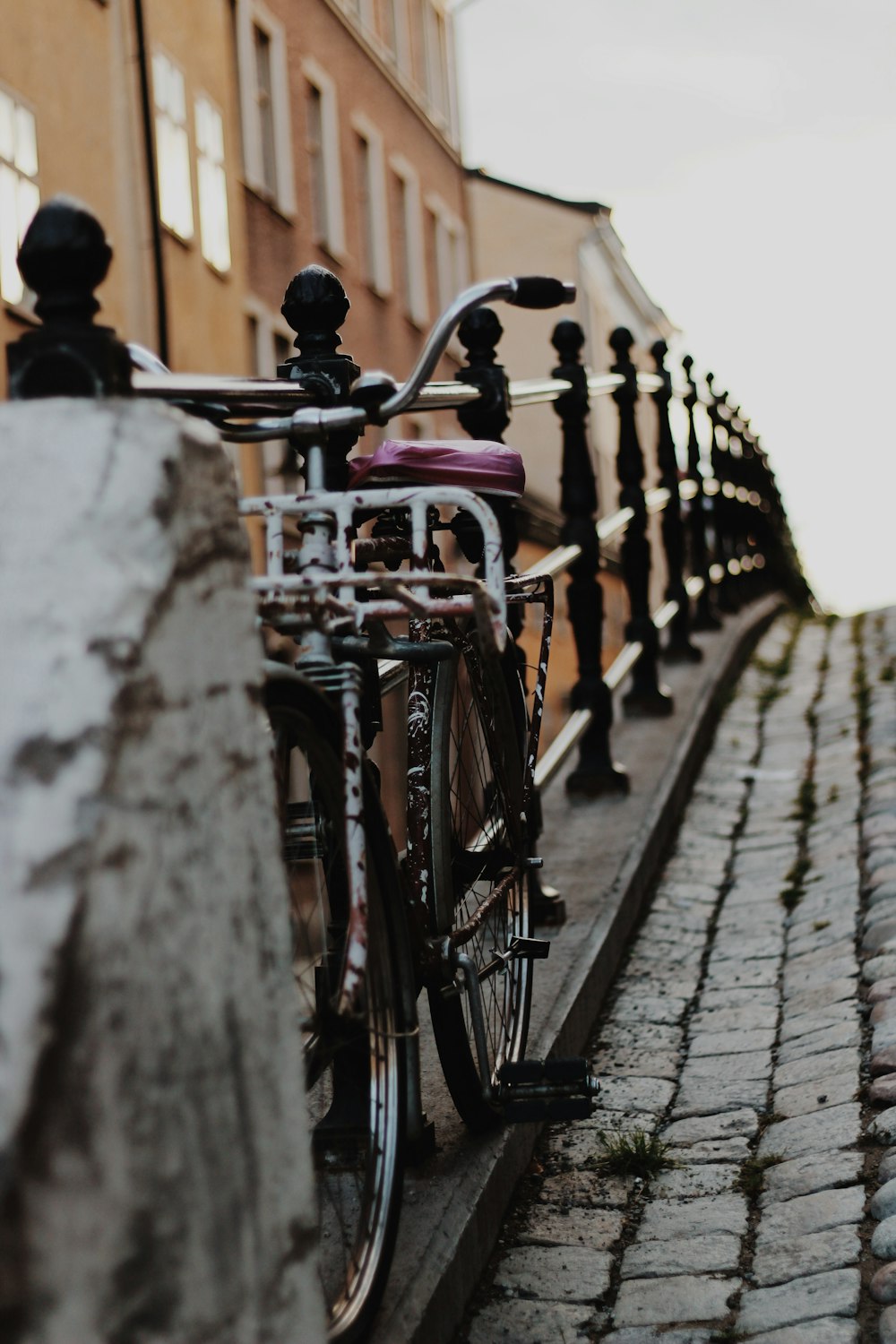 bike parked near houses