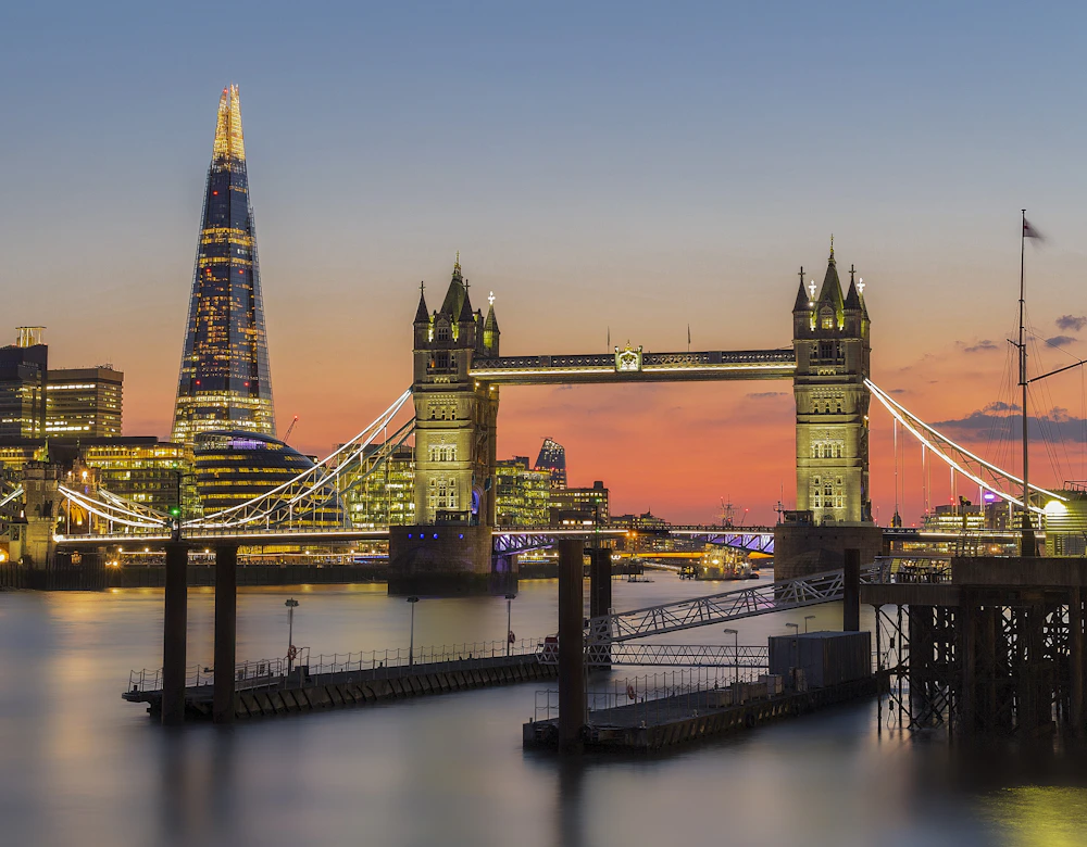 Tower Bridge over the River Thames at sunset