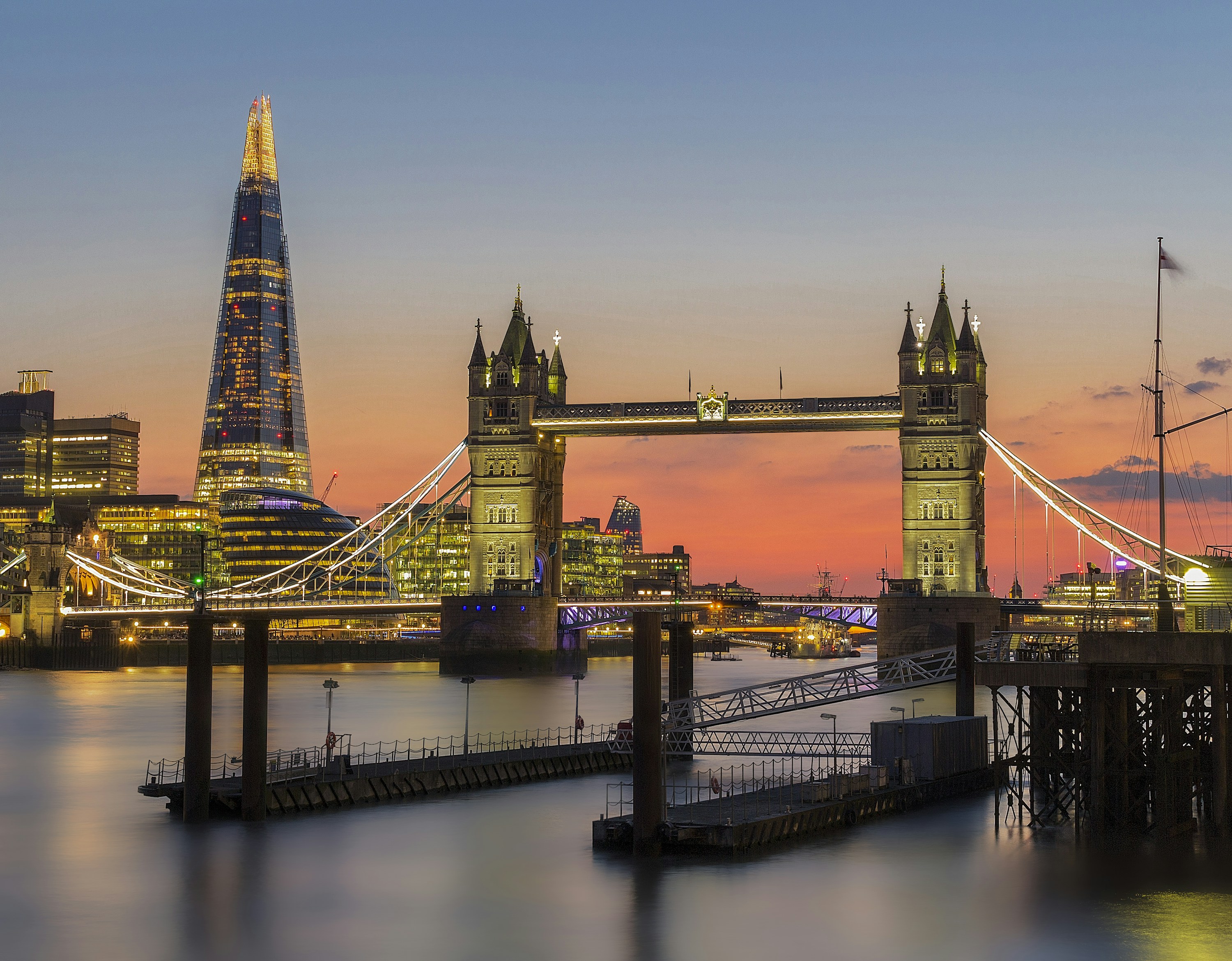 London Tower Bridge and The Shard at sunset