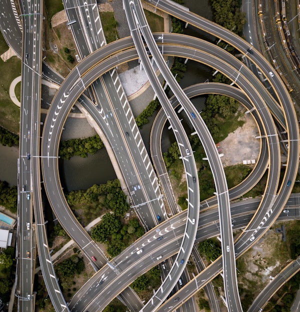 concrete road in aerial photography