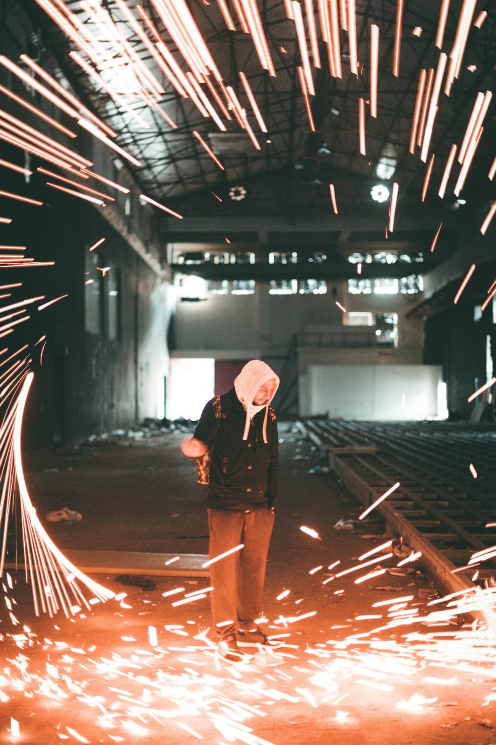 man in black and white hoodie in steel wool photography