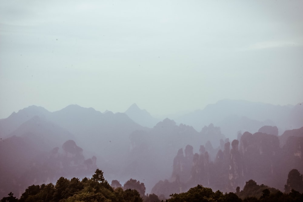 view of mountains with fogs