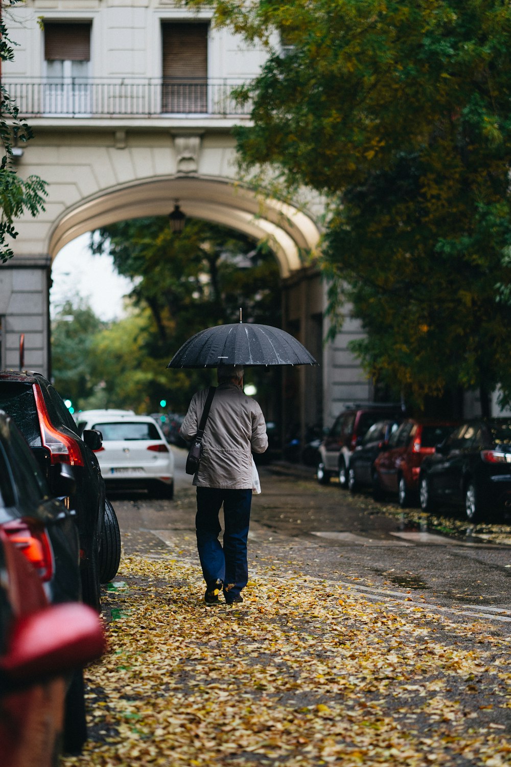 person walking while carrying umbrella