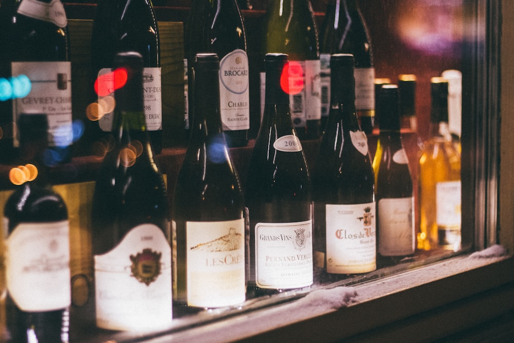 liquor bottles on shelf