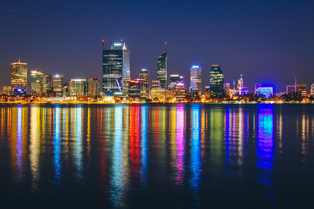 skyline photo of city at night