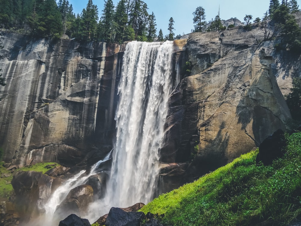 time lapse photography of waterfalls