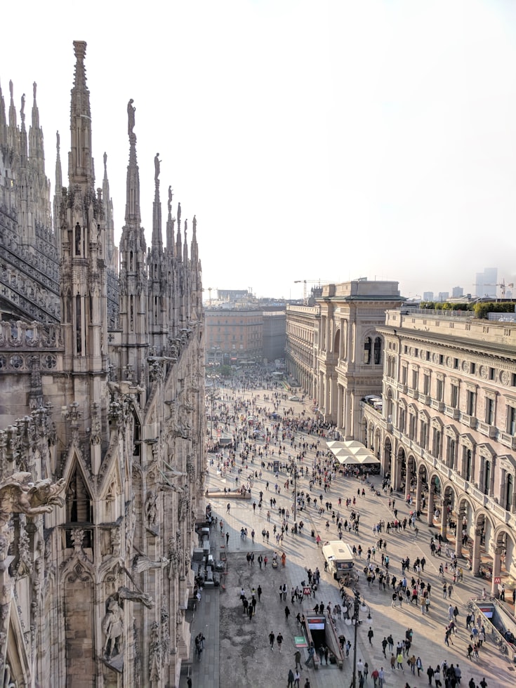 Drone image near the Duomo di Milano