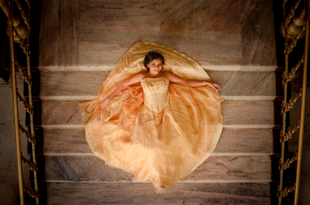 woman in orange dress