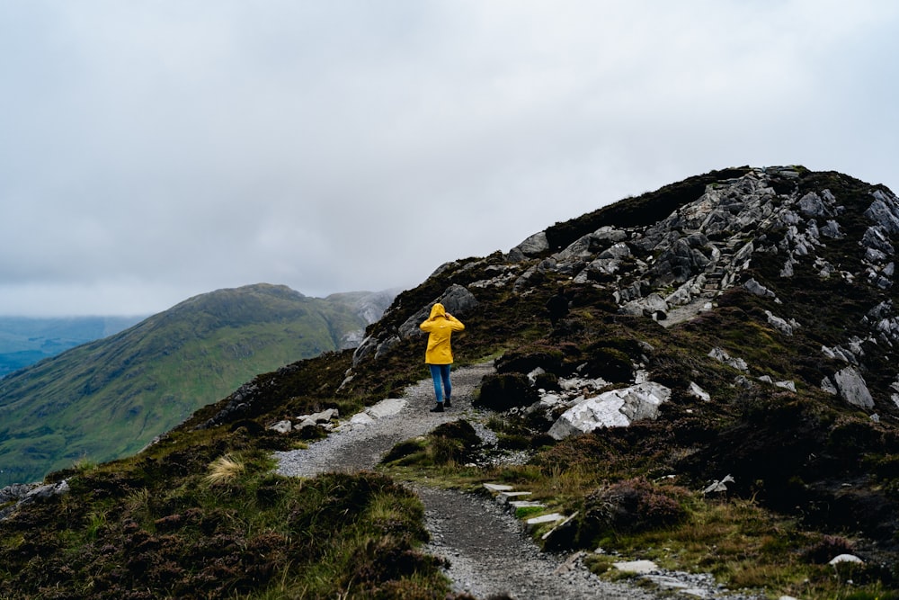 person standing on mountain