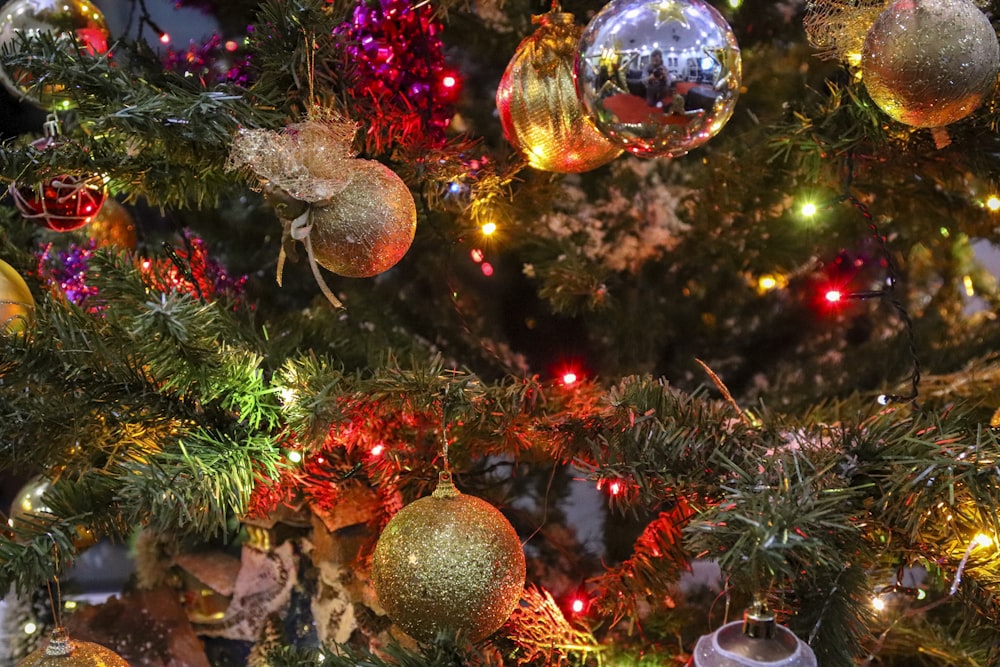 Christmas baubles hanged on Christmas tree