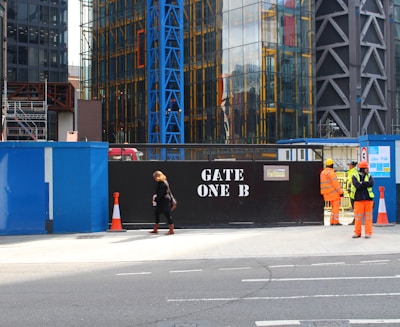 construction workers outside gate