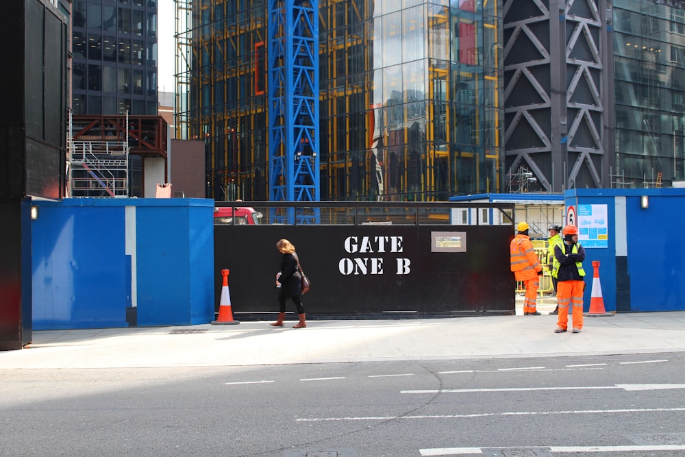 construction workers outside gate