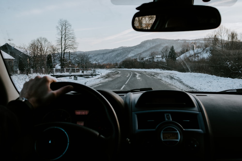 person holding steering wheel