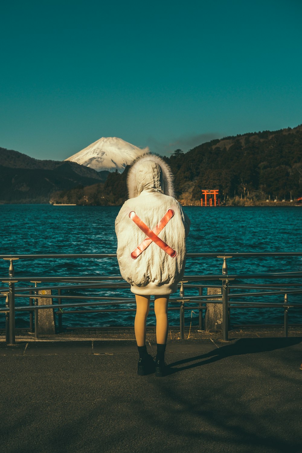 person in hooded jacket standing near sea