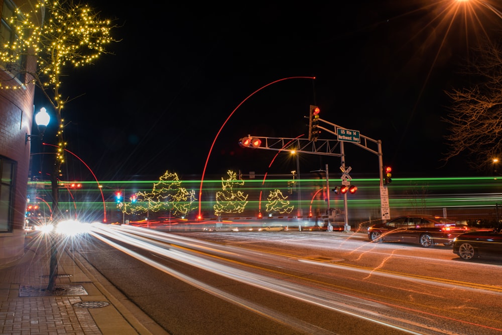 time lapse photo of vehicles during nighttime