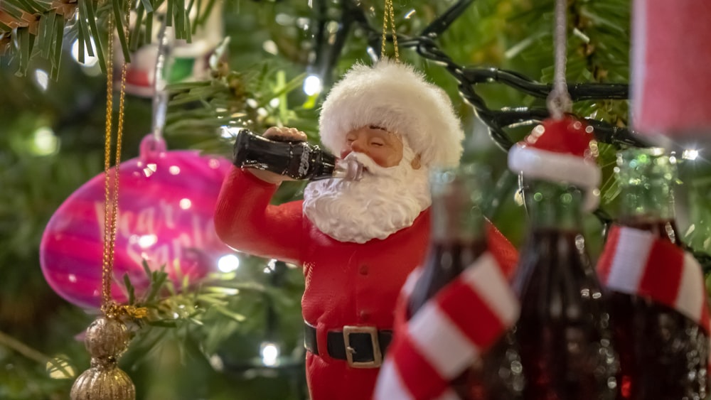 Santa drinking soda ornament