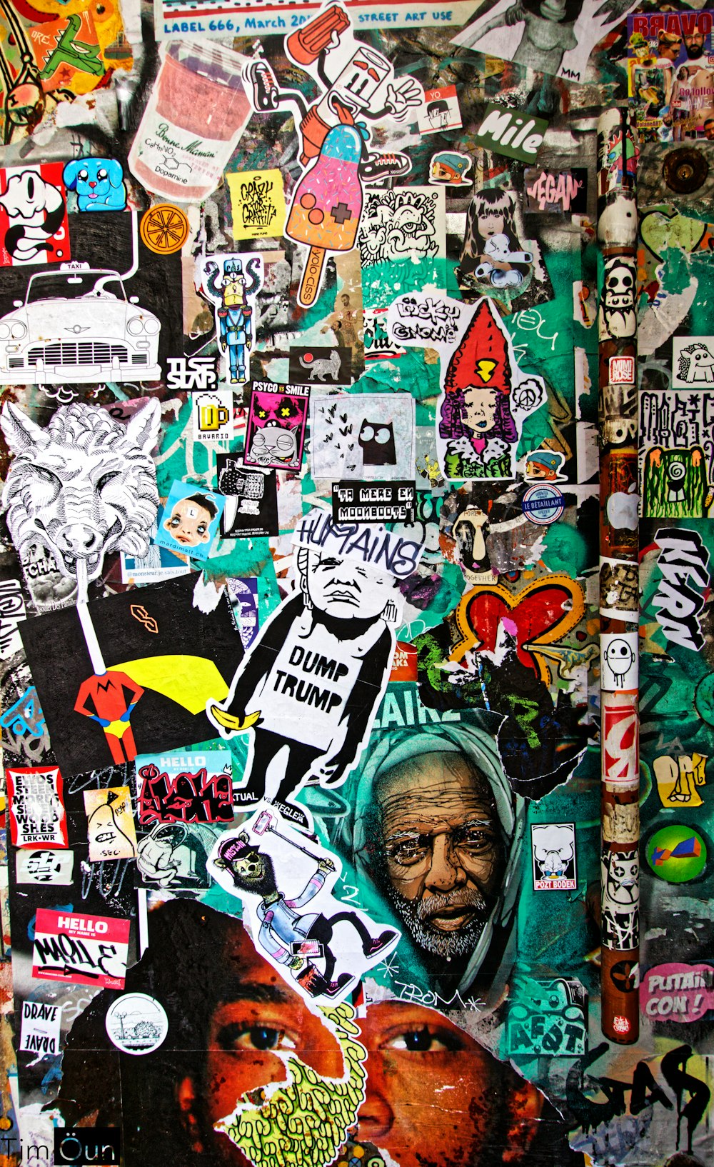 assorted stickers on wall