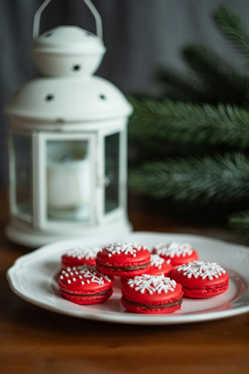 red-and-white French macaroons