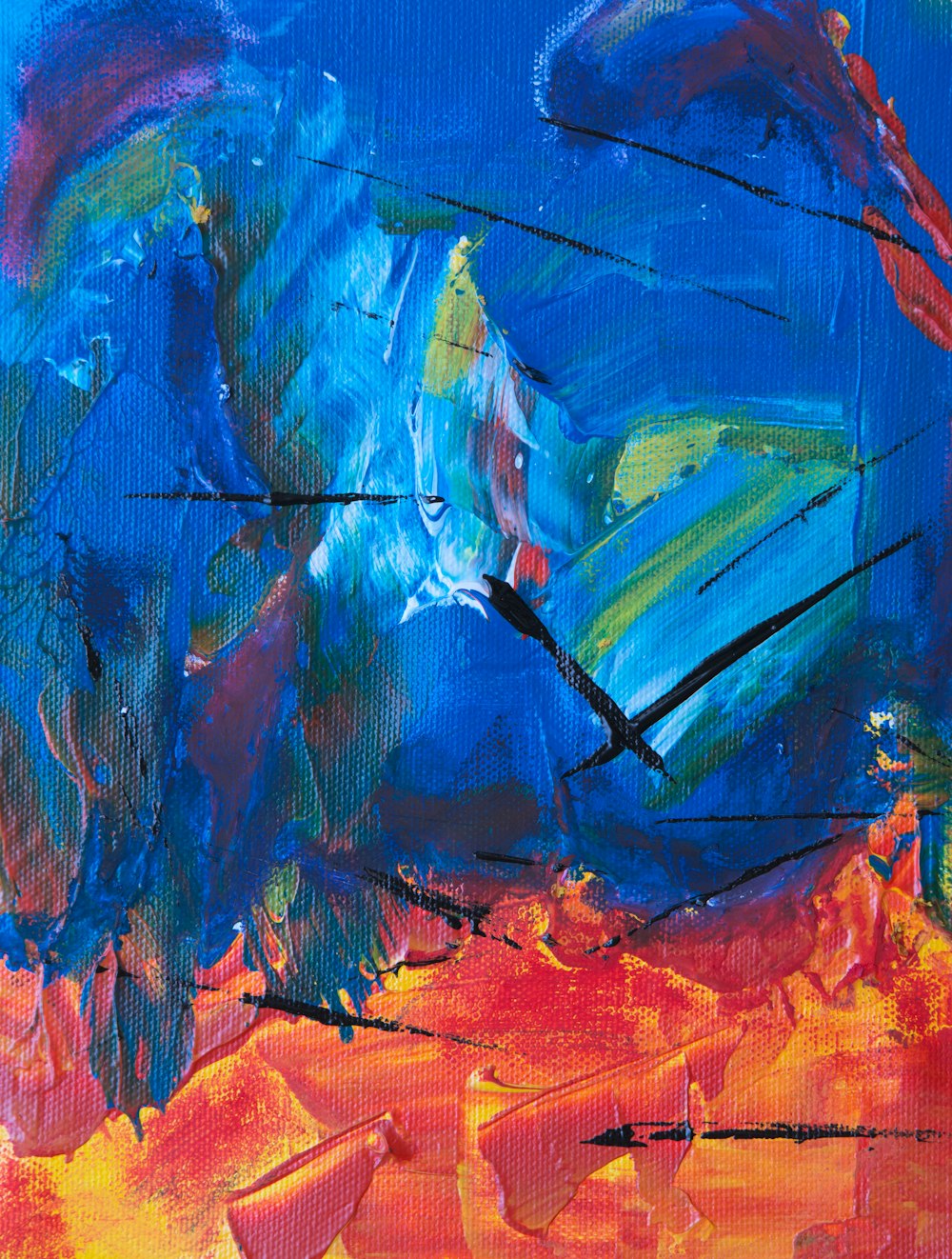 pintura abstracta azul, roja y verde
