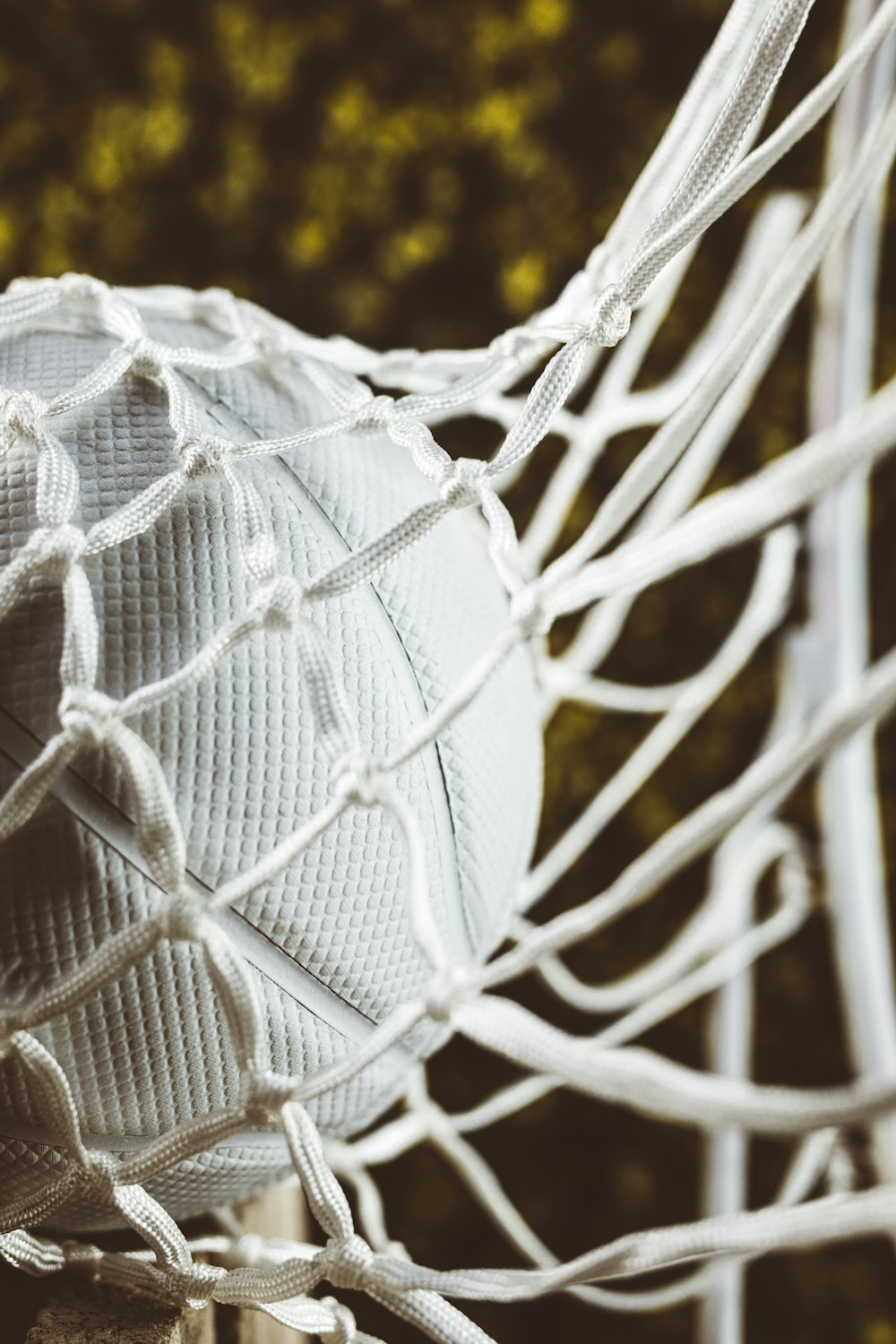 white ball in net in close-up photo