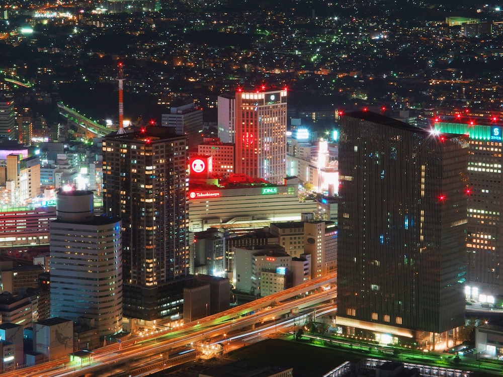 aerial photo of cityscape at night