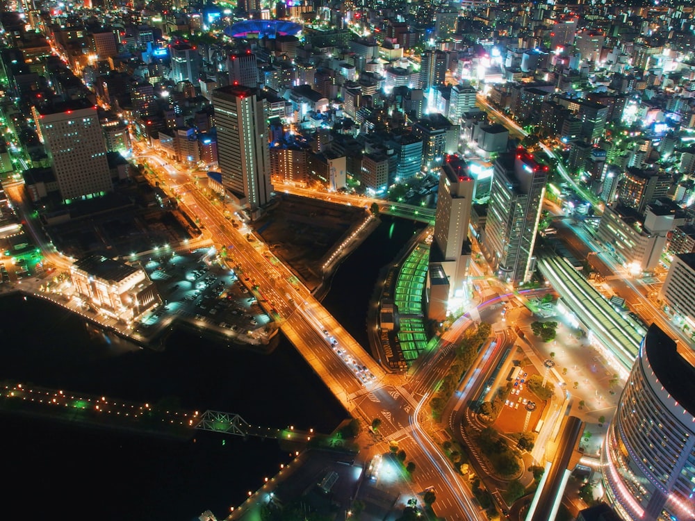 aerial photography of metropolitan during nighttime