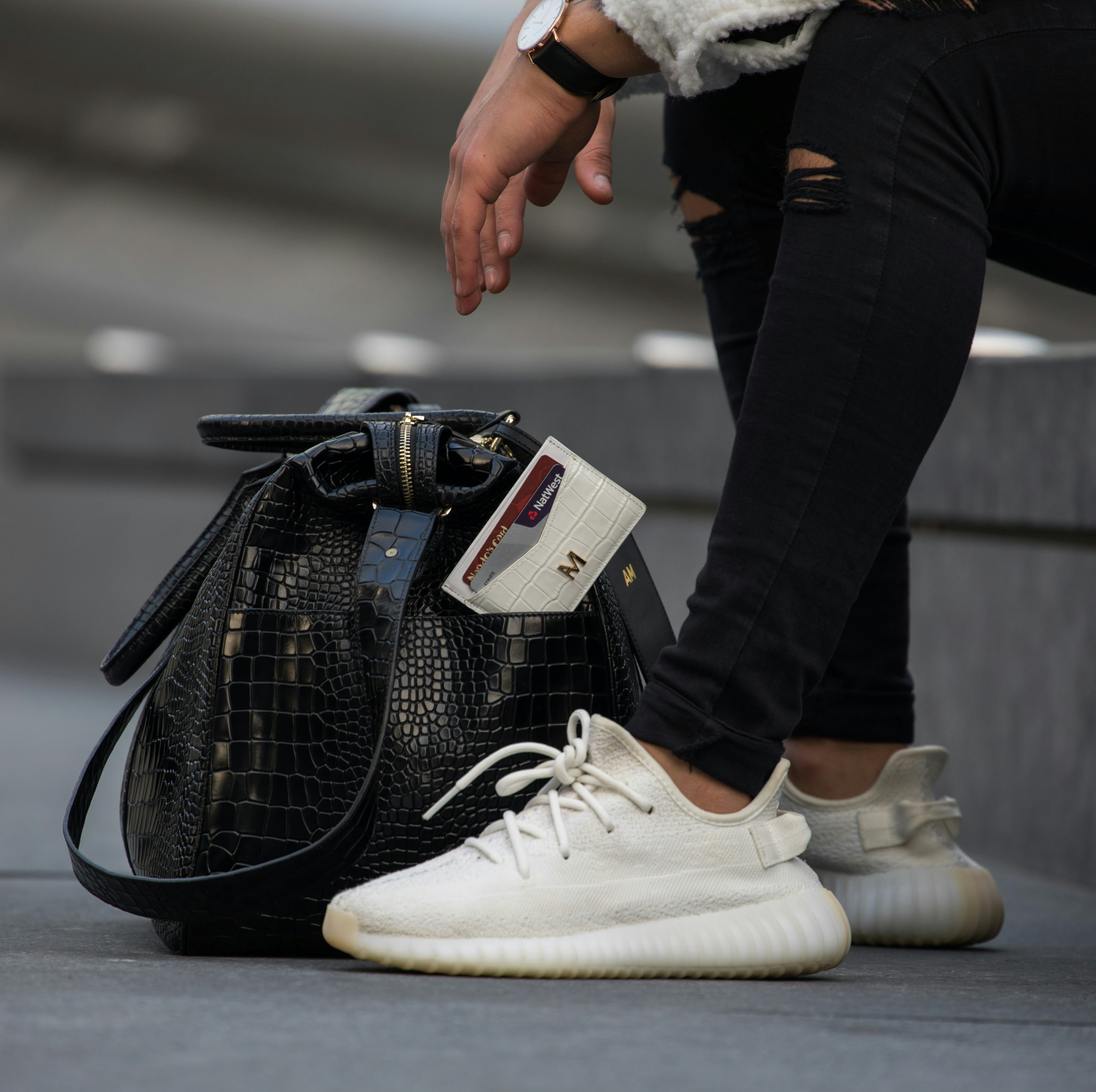 white Adidas Yeezy Boost sneakers photo 
