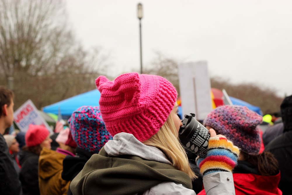 woman wearing knit cap