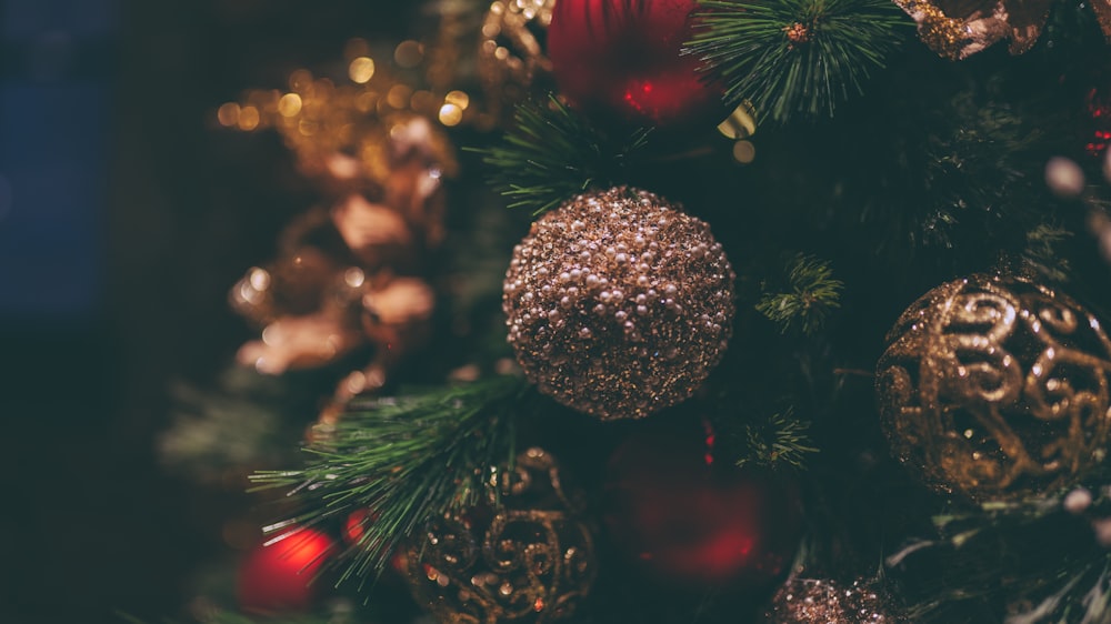 silver Christmas baubles on Christmas tree