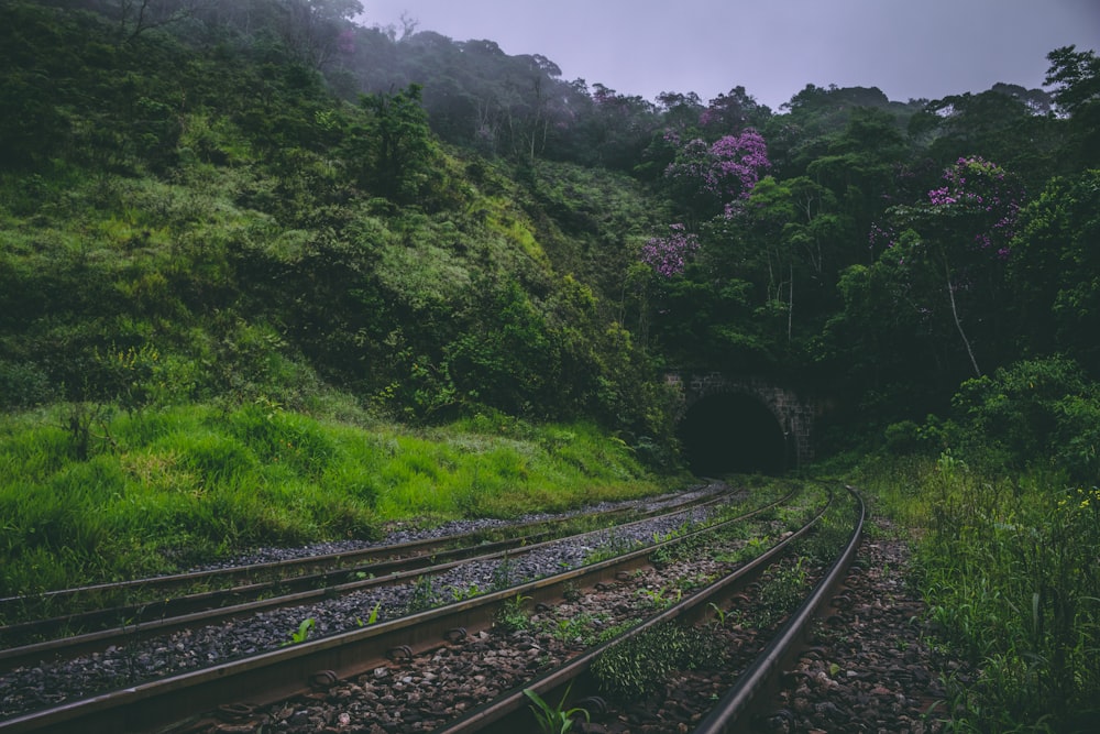 railway near mountain during daytime