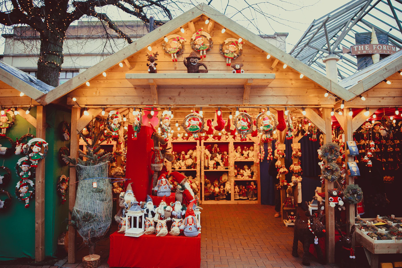 A Christmas market stall in a European city