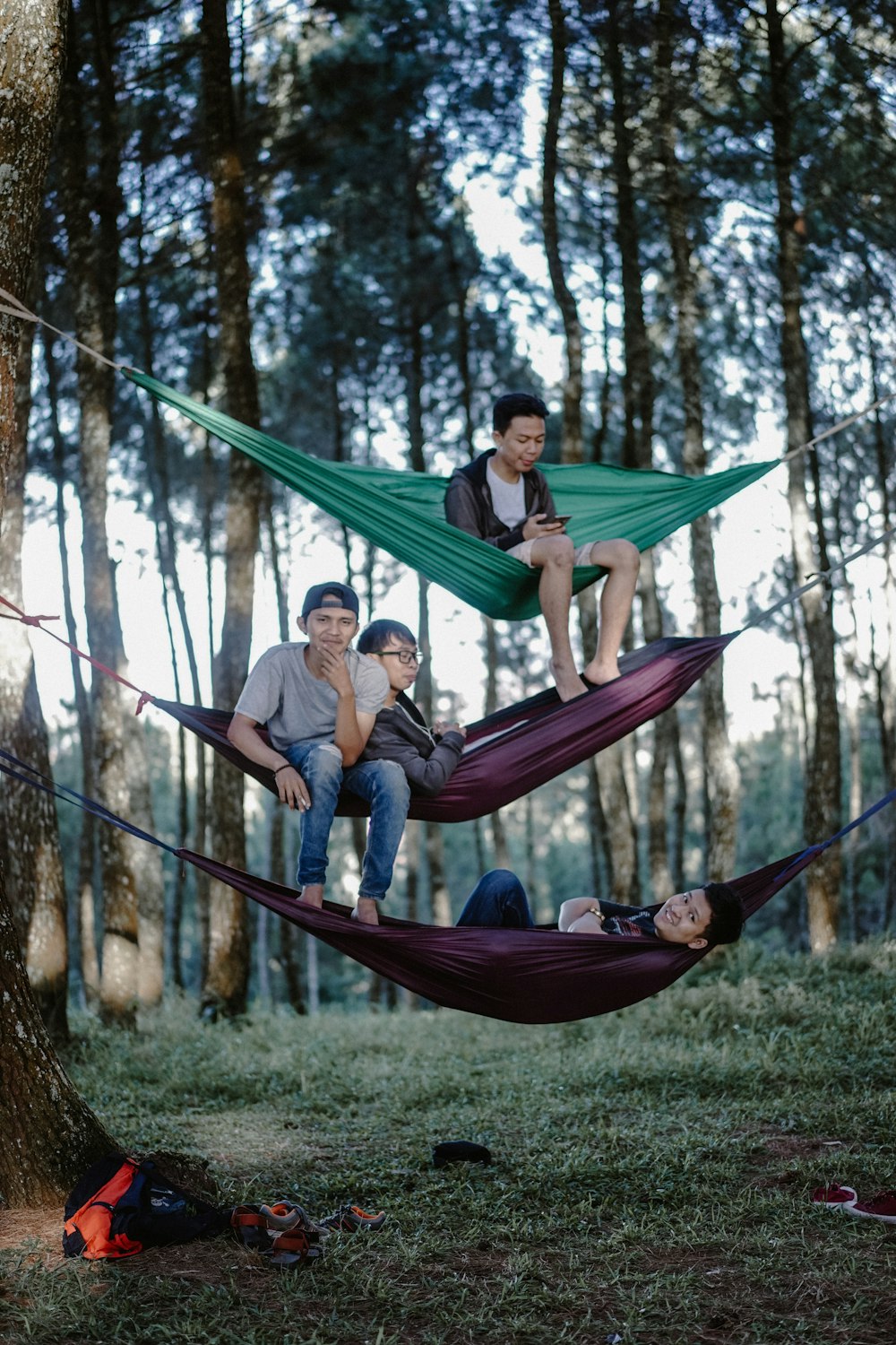 men on hammocks