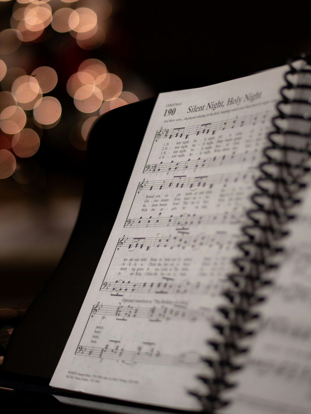 opened musical book at Silent Night, Holy Night page